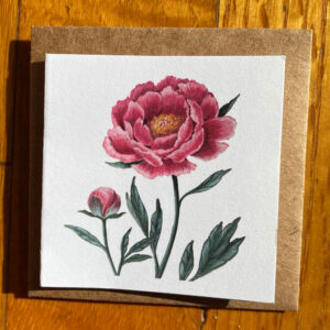 Pink Peony Gift Enclosure Notecard featuring one blossomed pink peony and one closed pink peony