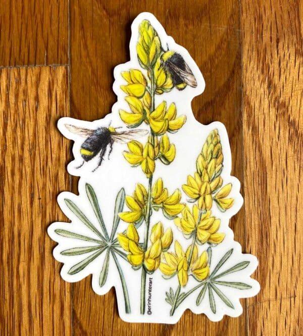 Bumblebees and Lupine Wildflower Sticker